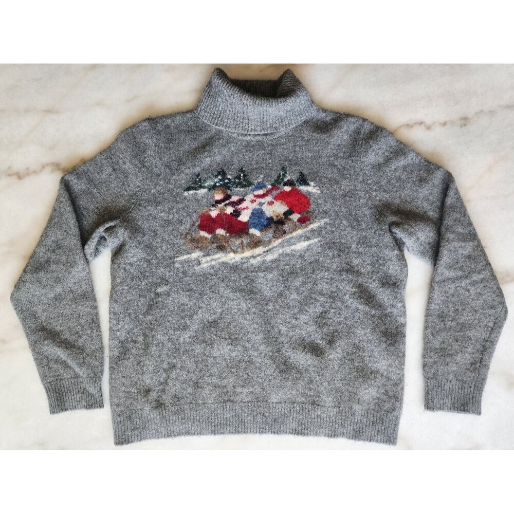 Vintage Womens Rare Lauren Ralph Lauren Lambswool Grey Med P Sled Scene Sweater - Picture 8 of 16